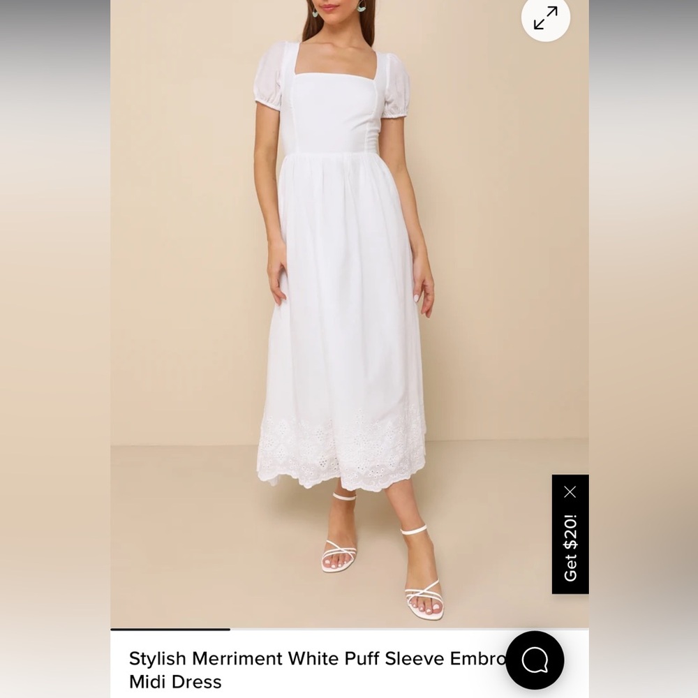 Lulu's White Midi Dress with Puff Sleeves NWT